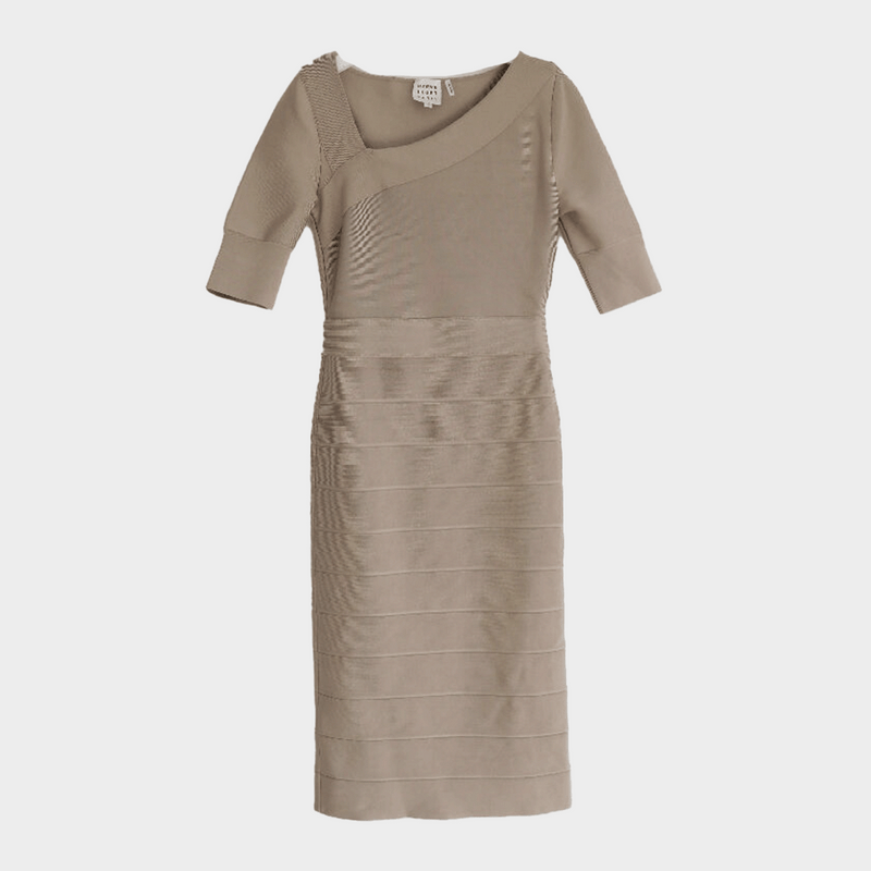 Herve Leger women's beige Asymmetric Neck Dress