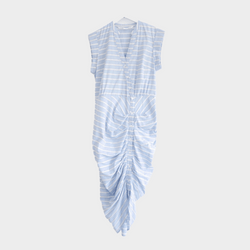 Veronica Beard women's blue ruched cotton shirt dress