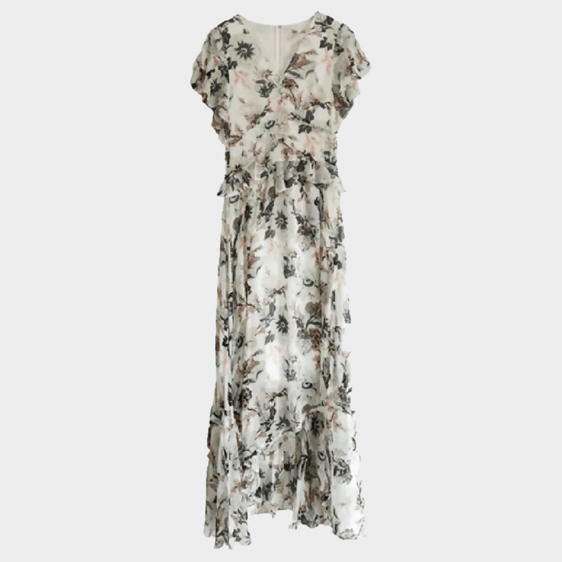 Diane Von Furstenberg women's cream floral print Carol Silk Chiffon Dress