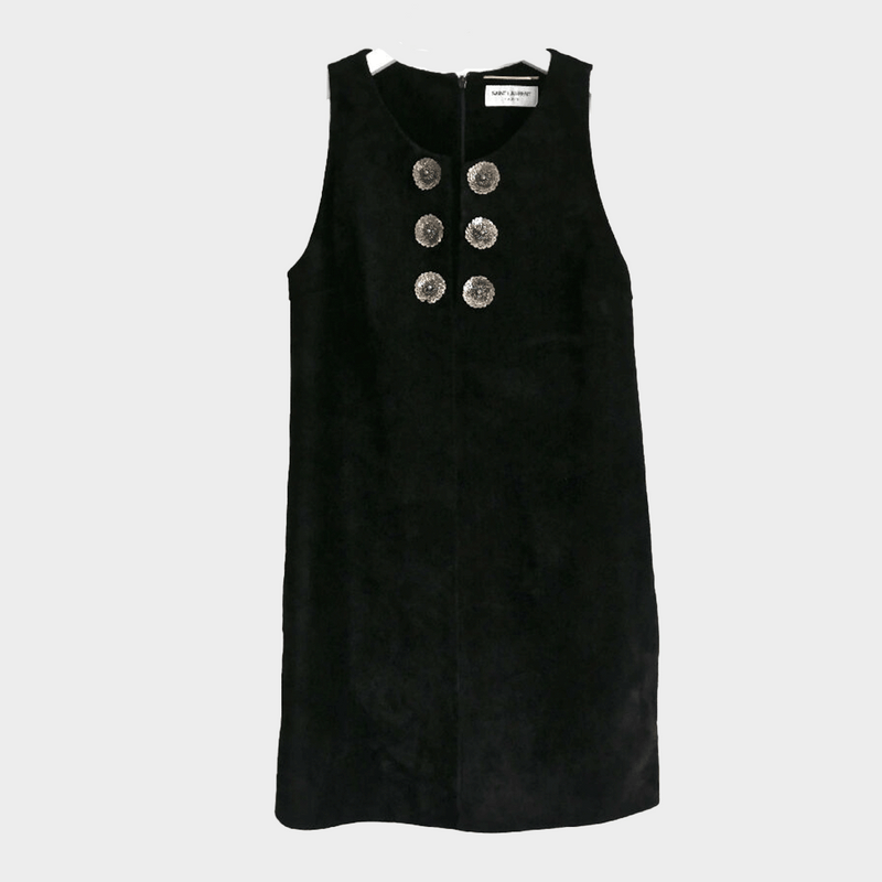 Saint Laurent women's Embellished Black Suede Sheath Dress