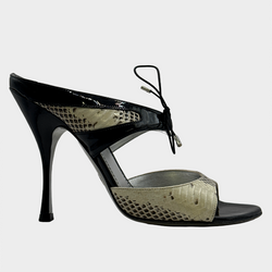 Dolce&Gabbana black and white patent leather/python skin heeled sandals