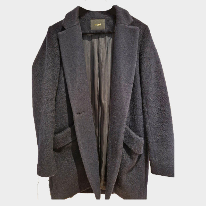 Maje women's navy wool and mohair coat