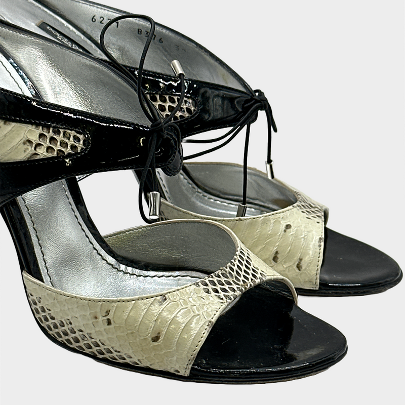 Dolce&Gabbana black and white patent leather/python skin heeled sandals
