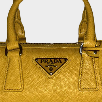 Prada yellow saffiano leather bauletto handbag with shoulder Prada yellow saffiano leather bauletto handbag with shoulder