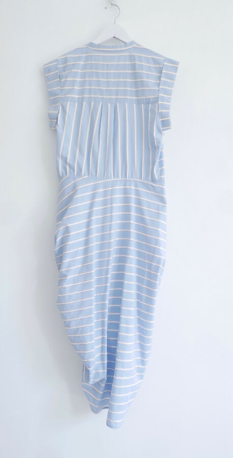 Veronica Beard women's blue ruched cotton shirt dress