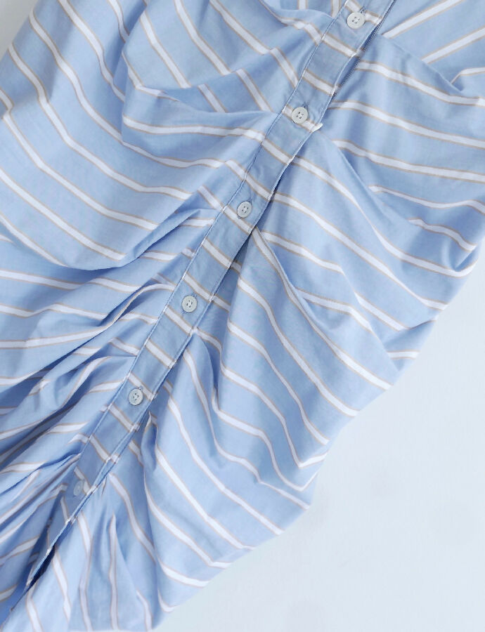 Veronica Beard women's blue ruched cotton shirt dress