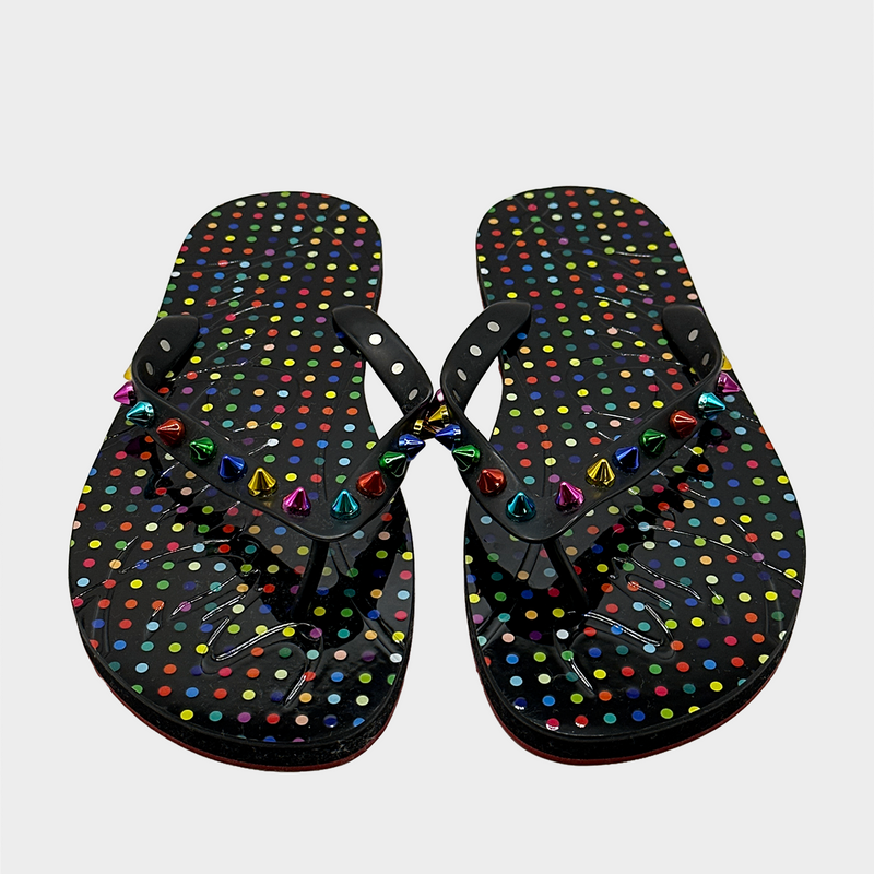 Christian Louboutin multicoloured polka dot rainbow flip flops