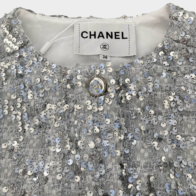 Chanel women’s silver sequin vintage gilet with 2 front pockets