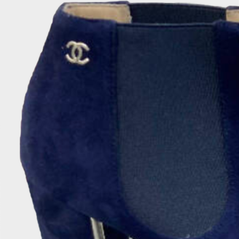 Chanel women’s navy suede block-heels ankle boots