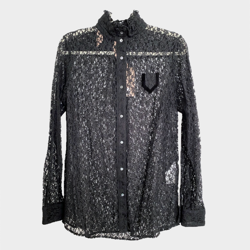 No.21 women's black lace frill collar long-sleeved shirt