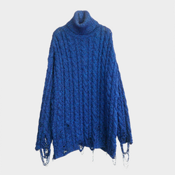 Balenciaga women’s blue metallic knitted distressed oversized sweater