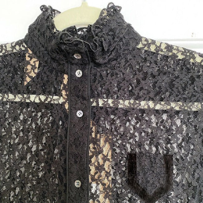 No.21 women's black lace frill collar long-sleeved shirt