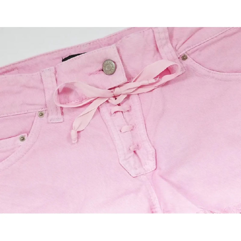 Isabel Marant pink dyed denim shorts with ribbon lace up fly