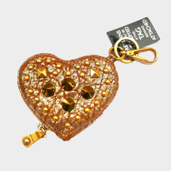 Miu Miu women's gold leather studded heart shaped coin purse wallet