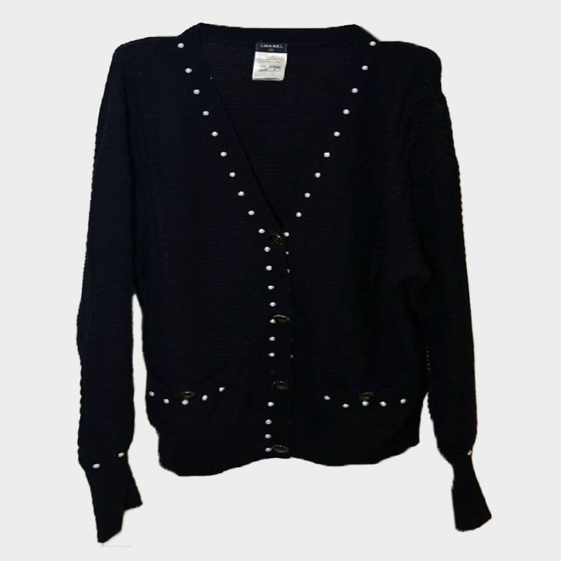 CHANEL women’s black knitted cashmere oversized cardigan
