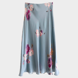 Rebecca Taylor blue floral print silk Simone Fleur bias skirt