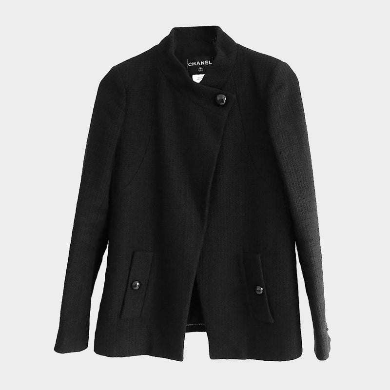 Chanel women's black Tweed asymmetric Paris-Dubai Jacket
