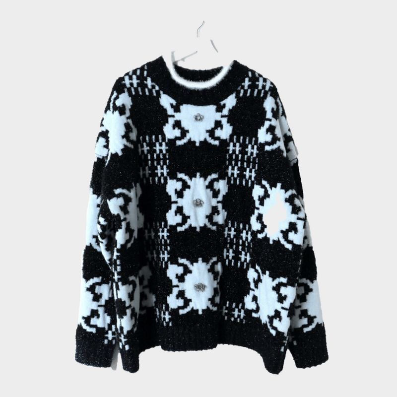 We11done men's blue Spike Studded Space Invader Tinsel Sweater