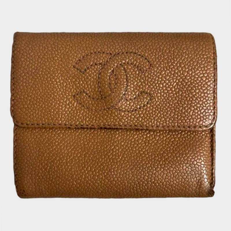 Chanel women’s beige caviar leather small wallet