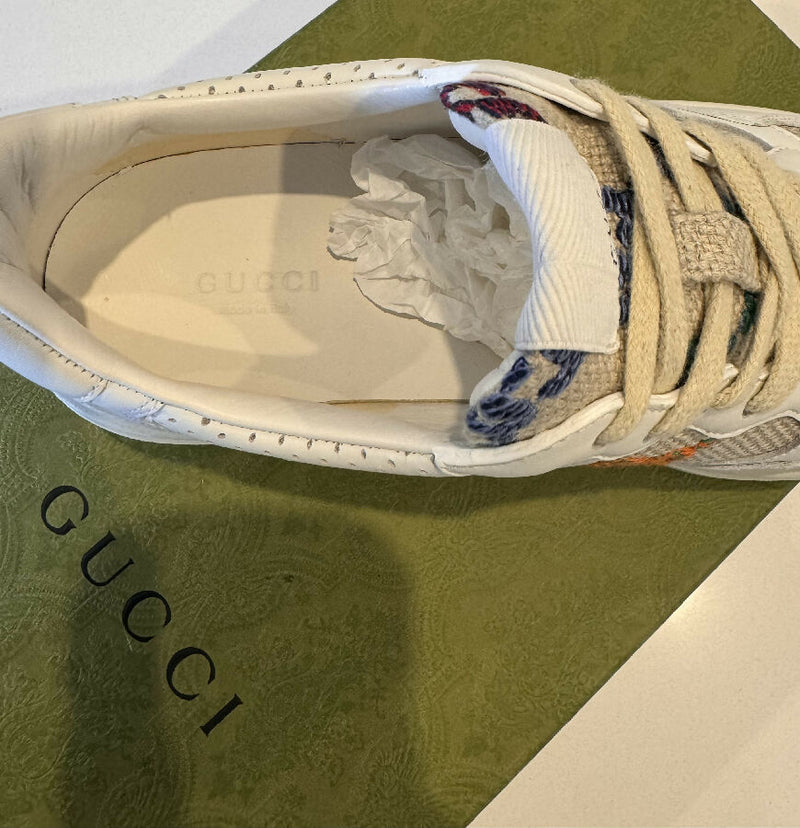 Gucci women's ecru sneakers with multicolour monogram embroidery