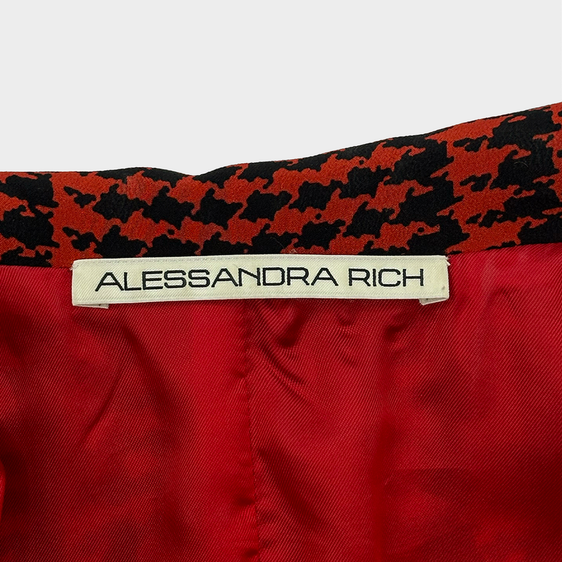 Alessandra Rich black and red houndstooth print silk mid-length dress