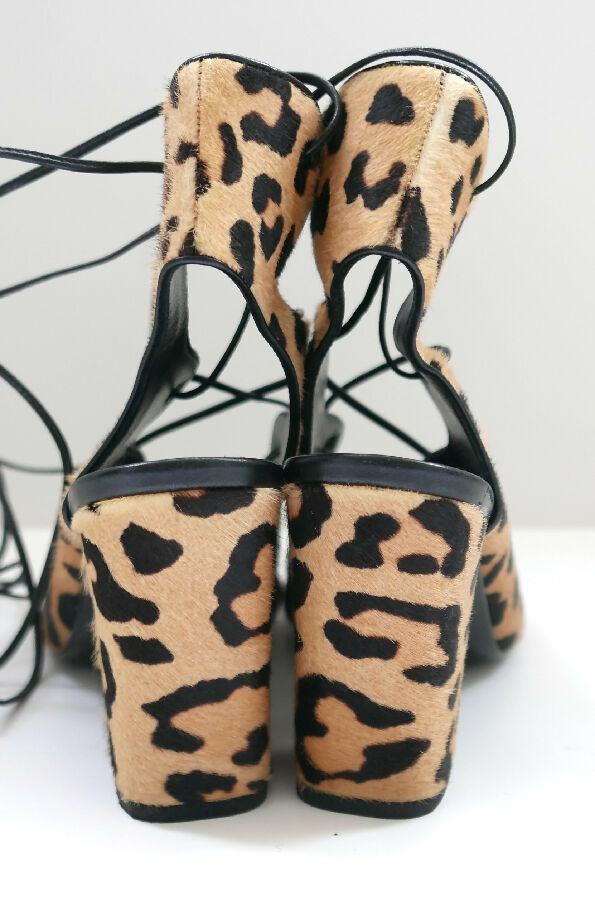 Saint Laurent leopard print calf hair lace-up sandals