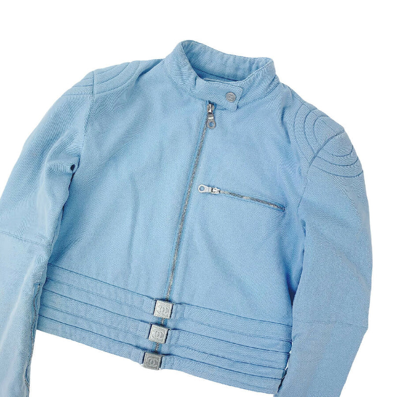 Chanel women's blue cotton biker jacket