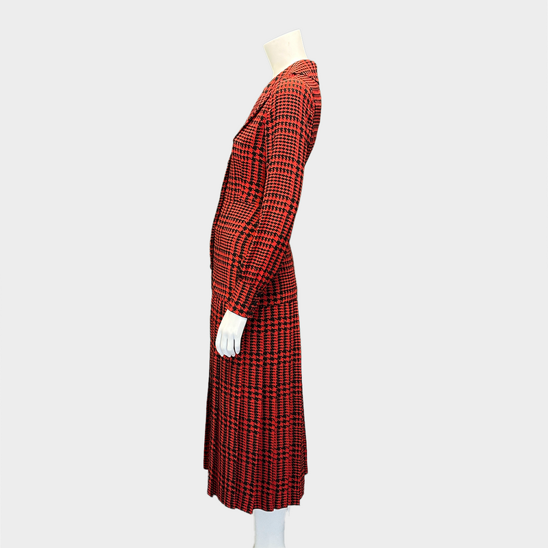Alessandra Rich black and red houndstooth print silk mid-length dress