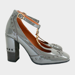 Chloe grey patent leather Perry t-bar pumps