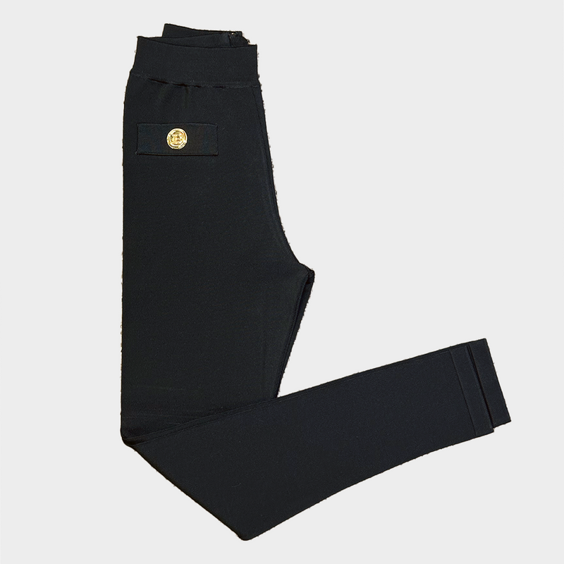 BALMAIN black viscose high-waisted legging with gold buttons at the front