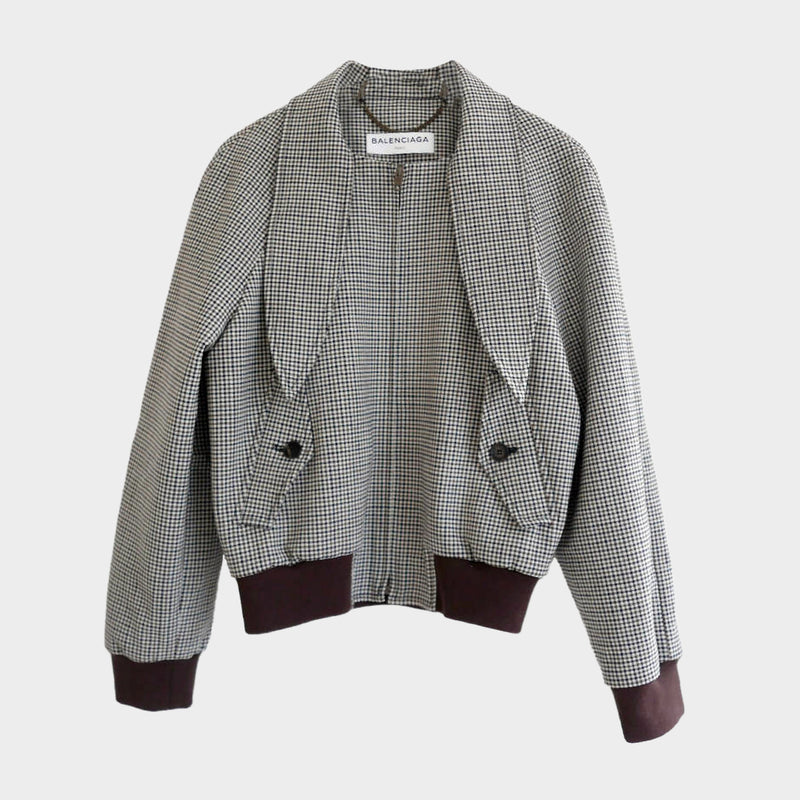 Balenciaga women’s brown checkered wool bomber jacket
