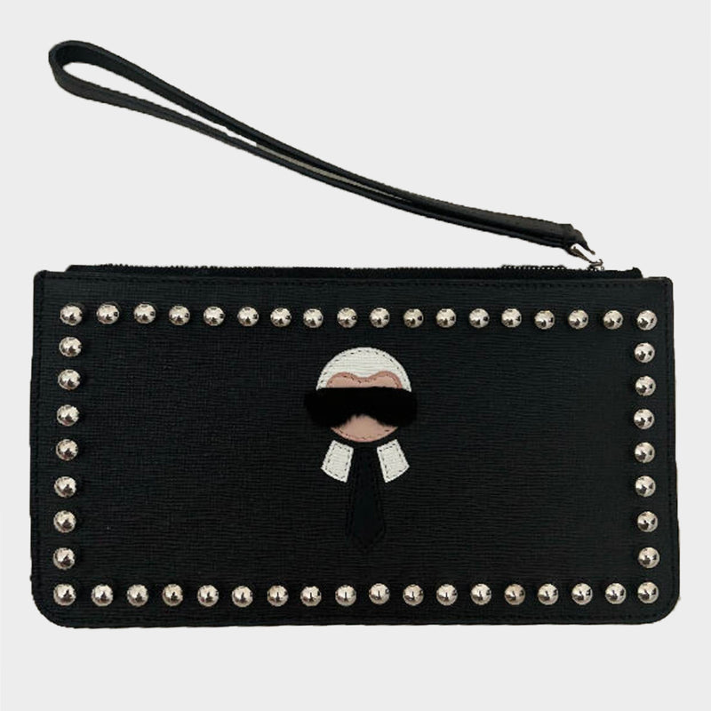 Fendi black leather wallet on chain karl lagerfeld leather clutch