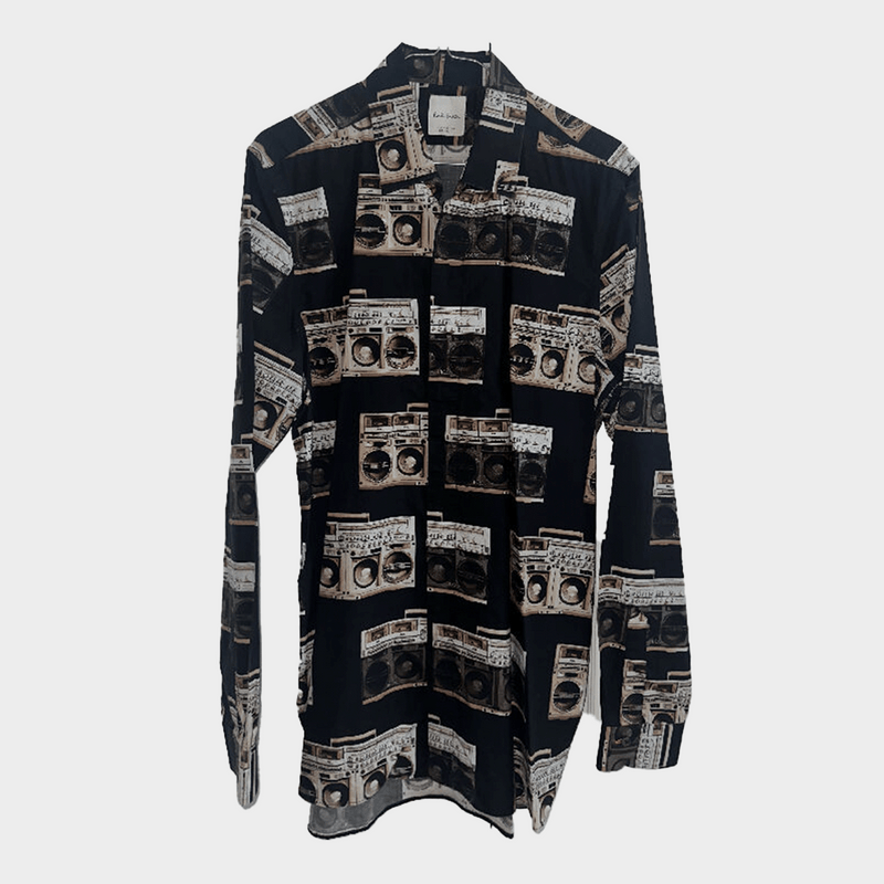 Paul Smith men's black and gold stereo print cotton shirt