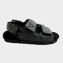Prada women's black Quilted Leather Dad Sandals