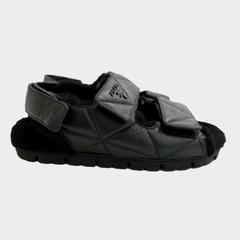 Prada women's black Quilted Leather Dad Sandals