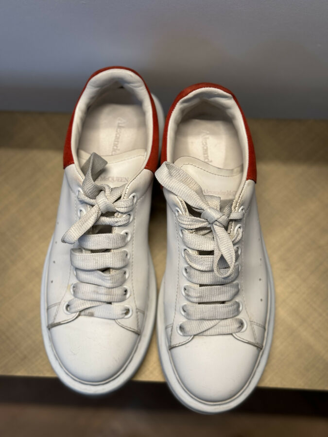Alexander McQueen women's white and red Oversized leather trainers