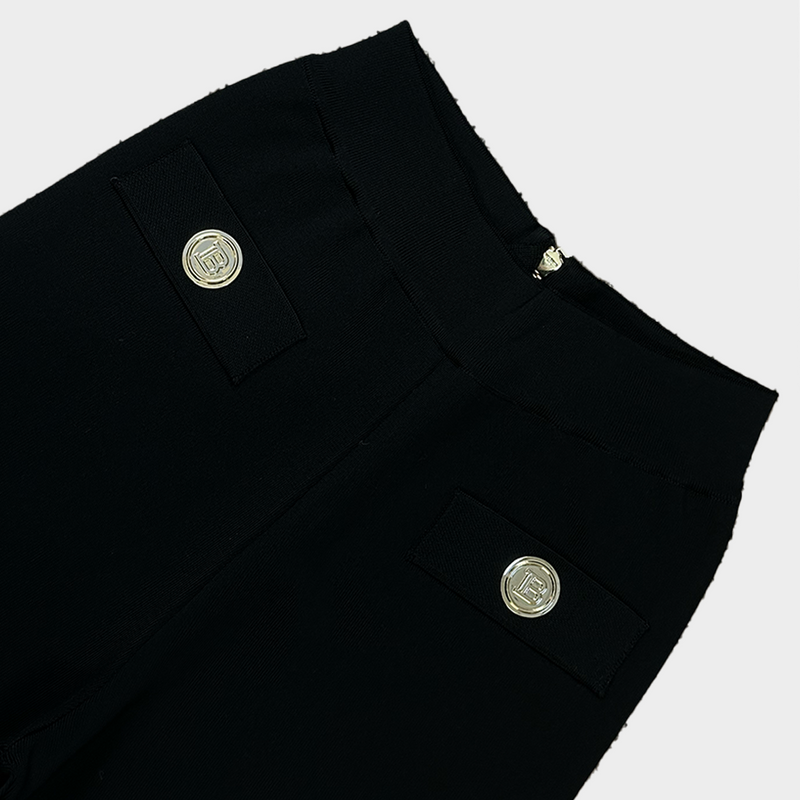 BALMAIN black viscose high-waisted legging with gold buttons at the front