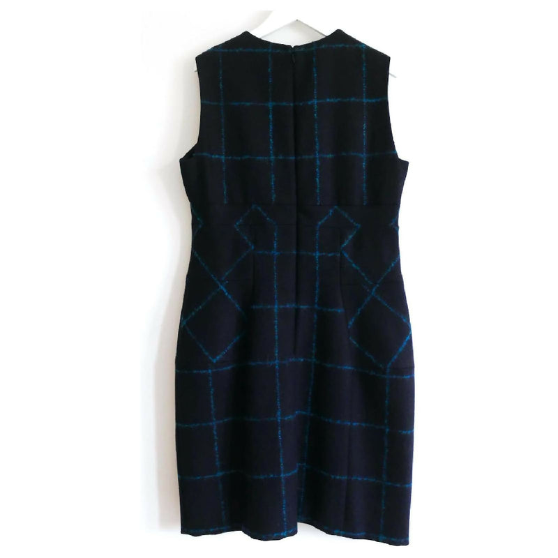 Christian Dior navy and turquoise checkered wool mix dress