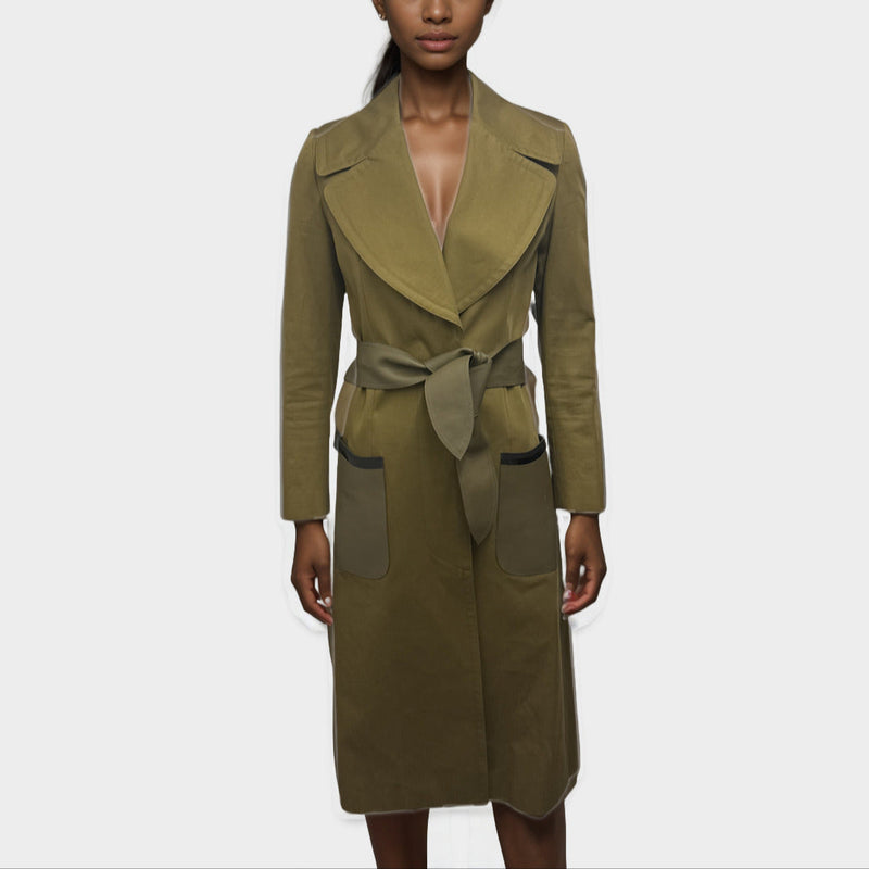 Fendi Women's Khaki Trench Coat with leather belt and pockets