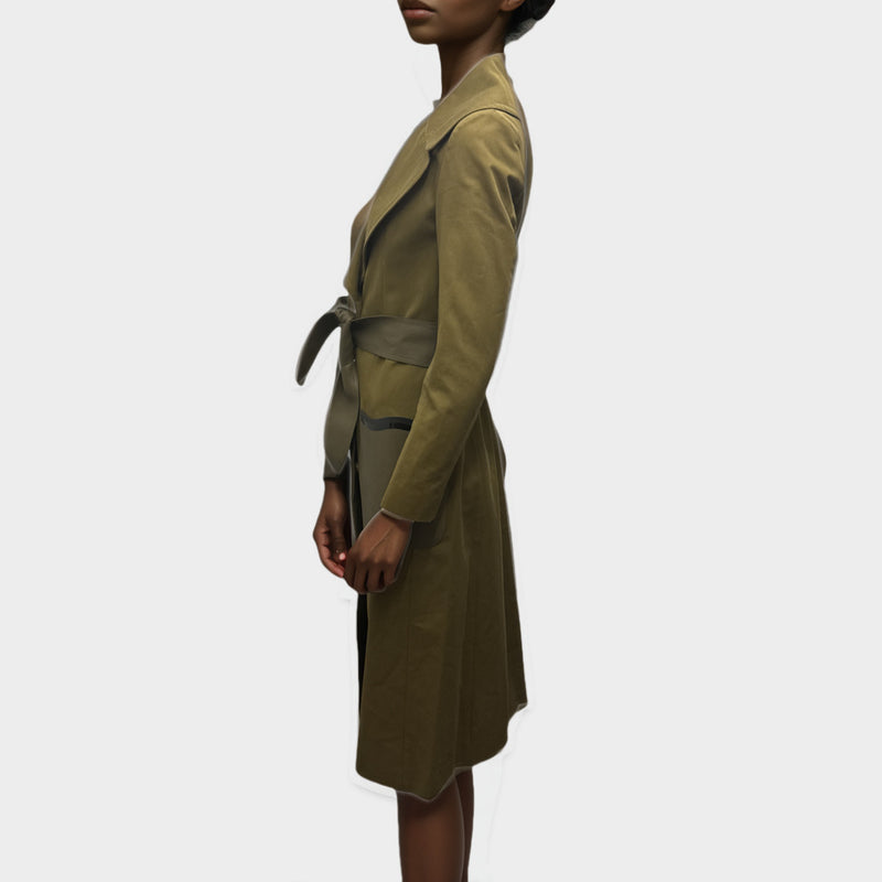 Fendi Women's Khaki Trench Coat with leather belt and pockets