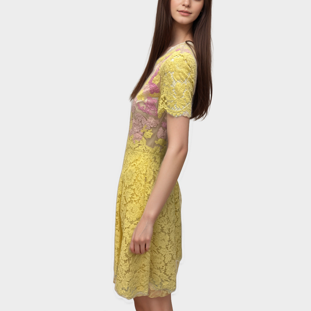 Valentino Yellow and Pink Lace Dress Loop Generation Valentino Yellow and Pink Lace Dress Loop Generation