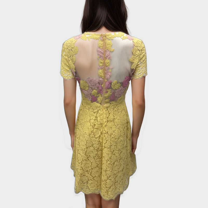 Valentino Yellow and Pink Lace Dress