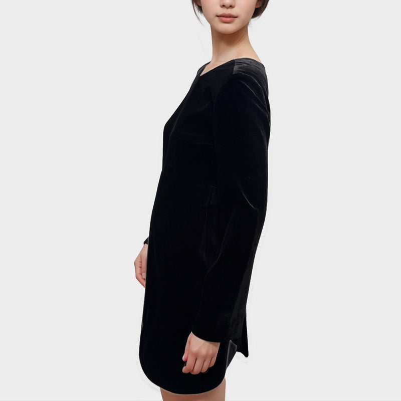 La Mania Black velvet evening mini Dress with gold details