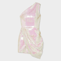 Alex Perry white iridescent sequinned one shoulder kea mini dress