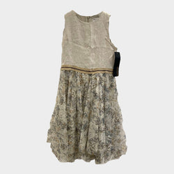 Brunello Cucinelli girl's beige flower print sleeveless dress