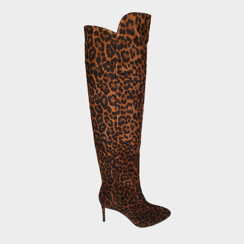 Aquazzura brown jaguar print suede gainsborough heeled boots