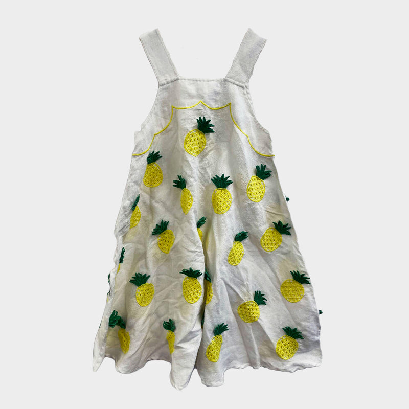 Stella McCartney girls white linen dress with pineapple embroideries