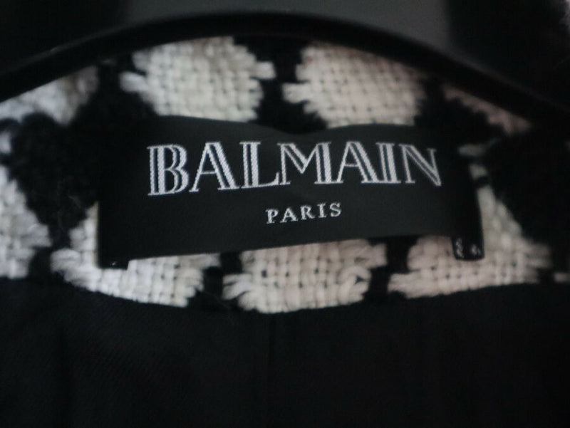 Balmain women's black and white houndstooth wool coat