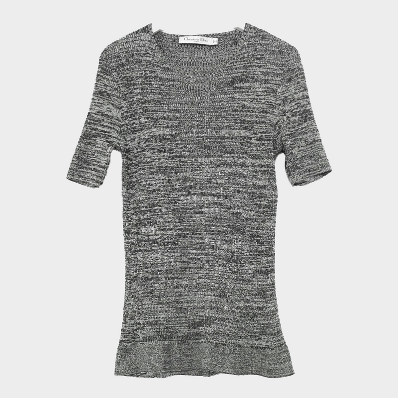 Christian Dior women's grey silk knit Peplum Hem Top