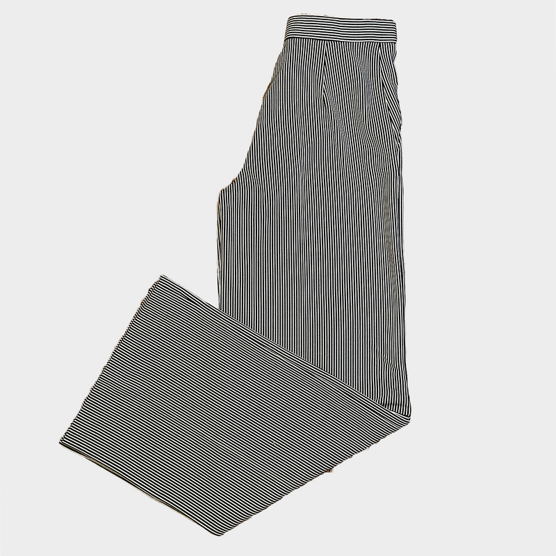 Max Mara women's navy and white striped cotton blend trousers